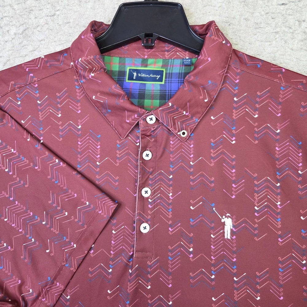 William Murray Golf Shirt Mens 2XL Red Geometric Print Short Sleeve Performance